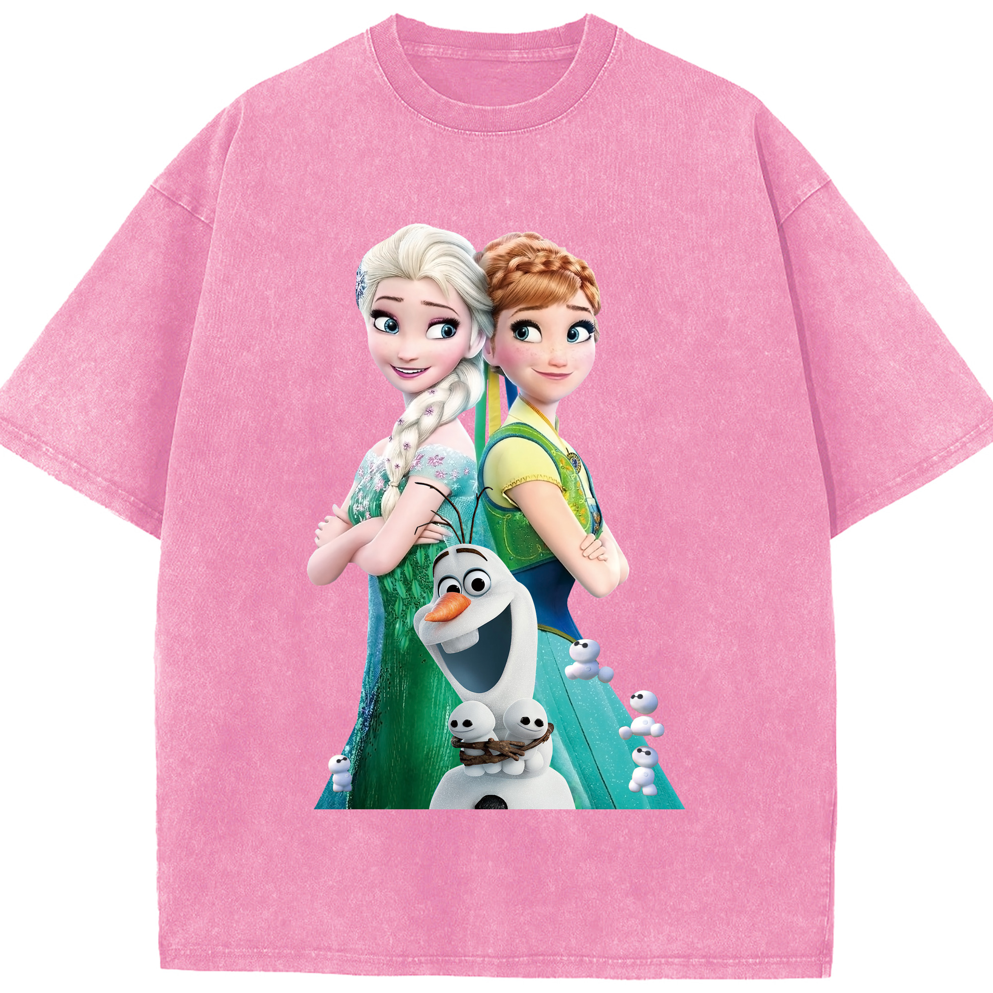 （画像用） アナと雪の女王 アンナ エルサ Frozen Anna Elsa 綿100% ヴィンテージ風 半袖Tシャツ（フロントプリント）